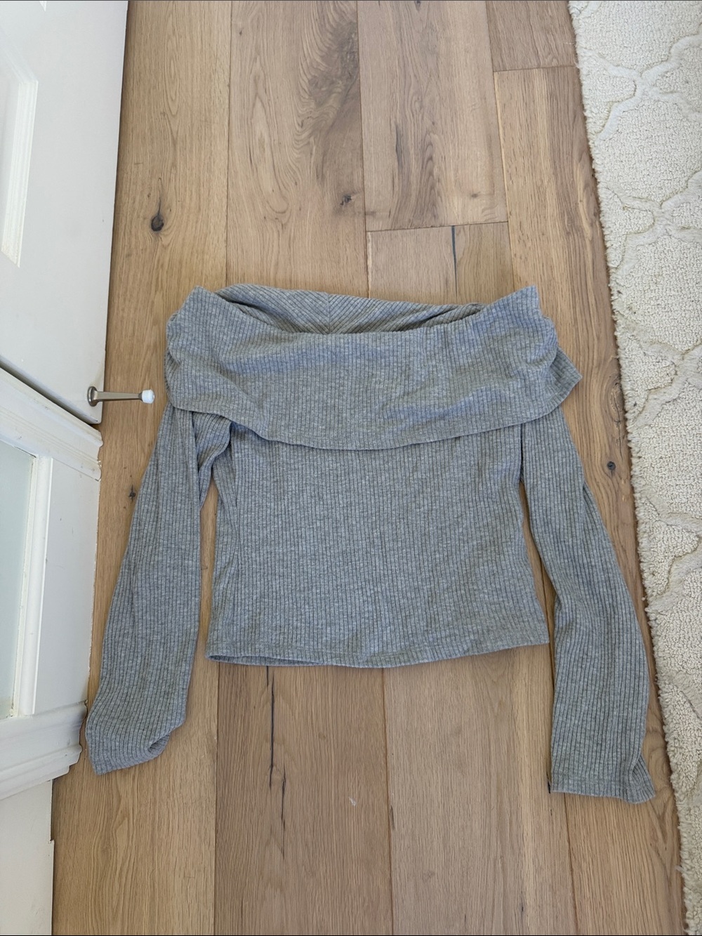 silence + noise Gray Ribbed Off-the-Shoulder Sweater